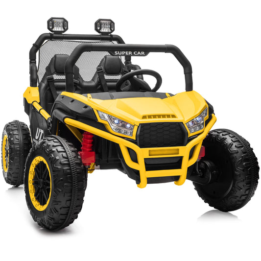 Outfunny 24V 10Ah Kids Ride on Toy, 4WD 2-Seater Electric Ride on Car UTV for Big Kids w/ Remote, Bluetooth - Yellow