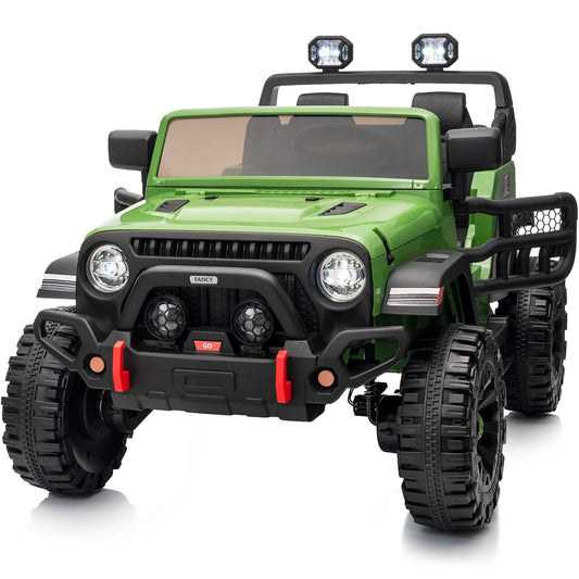 Outfunny 12V Kids Ride on Toys, 2 Seater Electric Ride on Truck Car for Big Kids with Remote, Bluetooth - Army Green