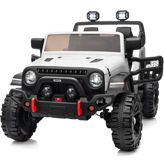 Outfunny 12V Kids Ride on Toys, 2 Seater Electric Ride on Truck Car for Big Kids with Remote, Bluetooth - White