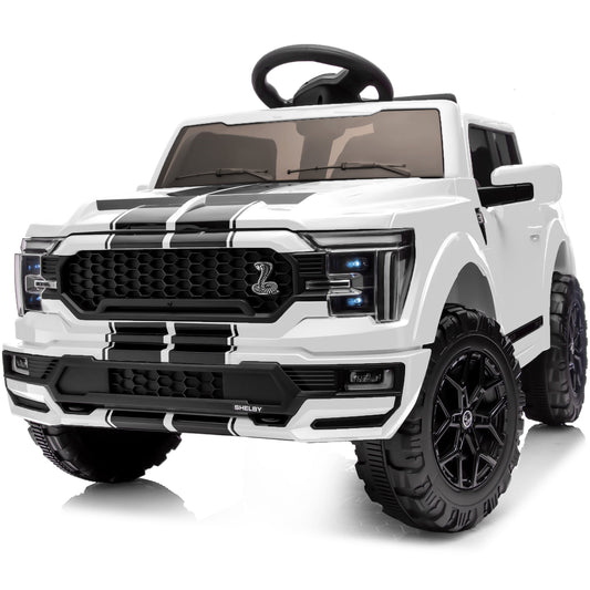 Outfunny Kids Ride on Car, Licensed Ford-Shelby F-150 24V Ride on Toy Truck for Toddlers with Remote, Trunk, 400W Motor - White