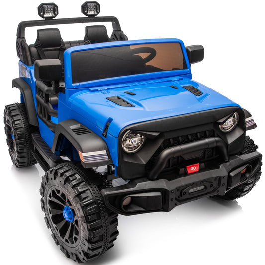 Outfunny 24V Electric Ride on Car for Big Kids, 4WD 2 Seater Ride on Toy Truck w/Remote, Bluetooth, 4x200W Motors - Blue