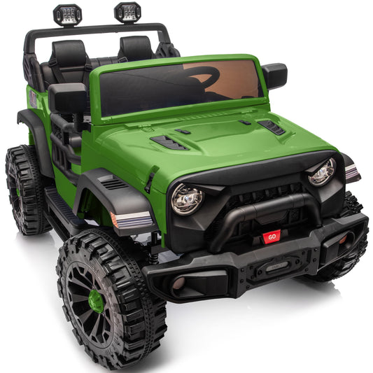 Outfunny 24V Electric Ride on Car for Big Kids, 4WD 2 Seater Ride on Toy Truck w/Remote, Bluetooth, 4x200W Motors - Green