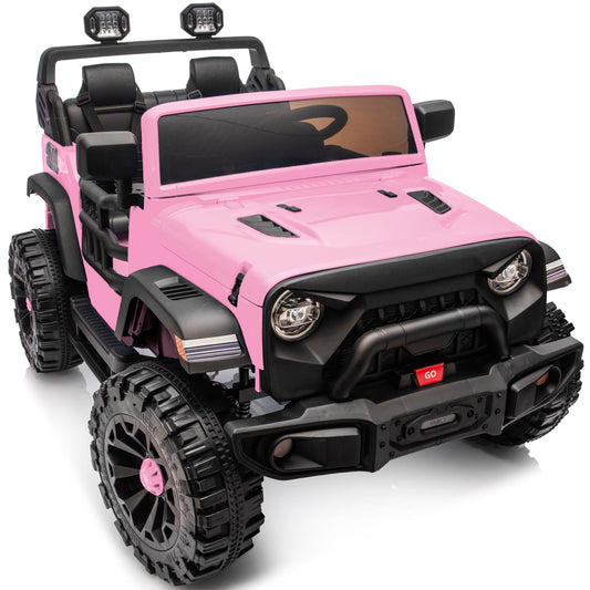 Outfunny 24V Electric Ride on Car for Big Kids, 4WD 2 Seater Ride on Toy Truck w/Remote, Bluetooth, 4x200W Motors - Light Pink