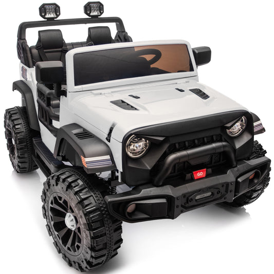 Outfunny 24V Electric Ride on Car for Big Kids, 4WD 2 Seater Ride on Toy Truck w/Remote, Bluetooth, 4x200W Motors - White