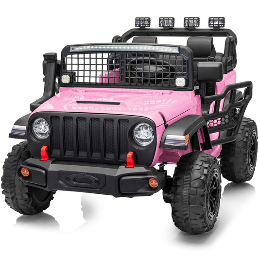 Outfunny 24V Kids Ride on Truck, 4WD 2 Seater Electric Ride on Toys Car for Big Kids w/ Remote, 4x200W Motor - Light Pink