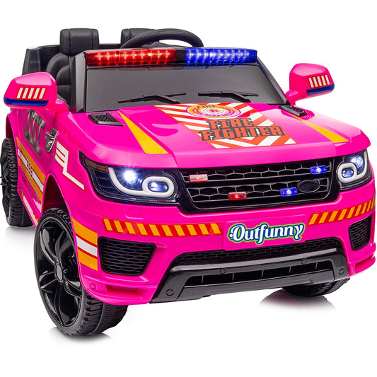 Outfunny Electric Police Car for Kids, 24 Volt Kids Ride on Toys w/ 400W Motors, Megaphone, Remote, Bluetooth - Rose