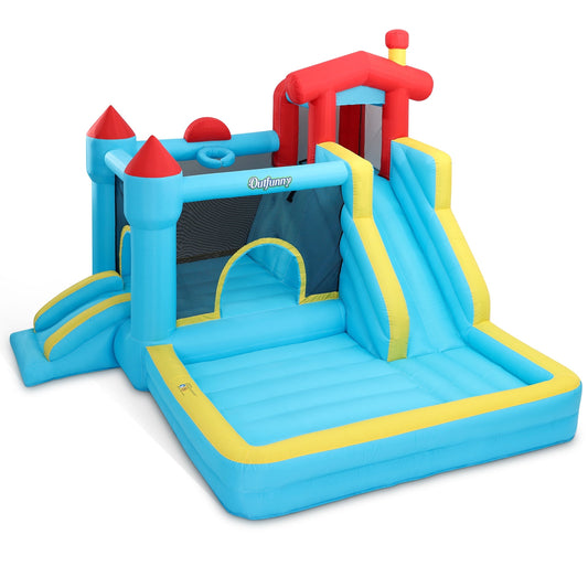 Outfunny Inflatable Bounce House, Indoor & Outdoor Bounce House for Big Kids with 450W Blower, Slide - Blue