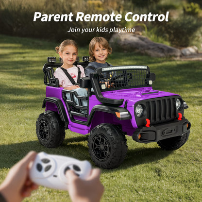 Outfunny 12V 7Ah Kids Ride on Truck, 2 Seater Electric Ride on Toys Car for Big Kids w/ Remote, Bluetooth - Purple