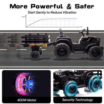 Outfunny 24V Ride on Toy for Big Kids, Powered Ride On Tractor with Trailer & Remote - Black