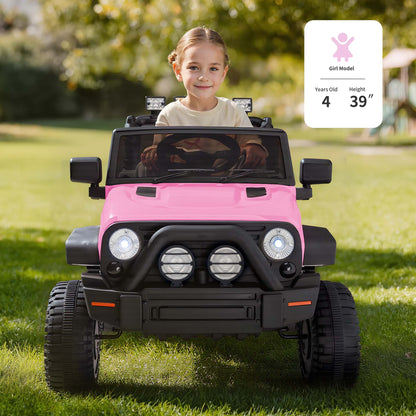 Outfunny 24 Volt Ride on Cars for Kids, Battery Operated Ride on Toy Truck w/ Remote, Bluetooth, 400W Power - Light Pink