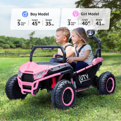 Outfunny 24V 10Ah Kids Ride on Toy, 4WD 2-Seater Electric Ride on Car UTV for Big Kids w/ Remote, Bluetooth - Pink
