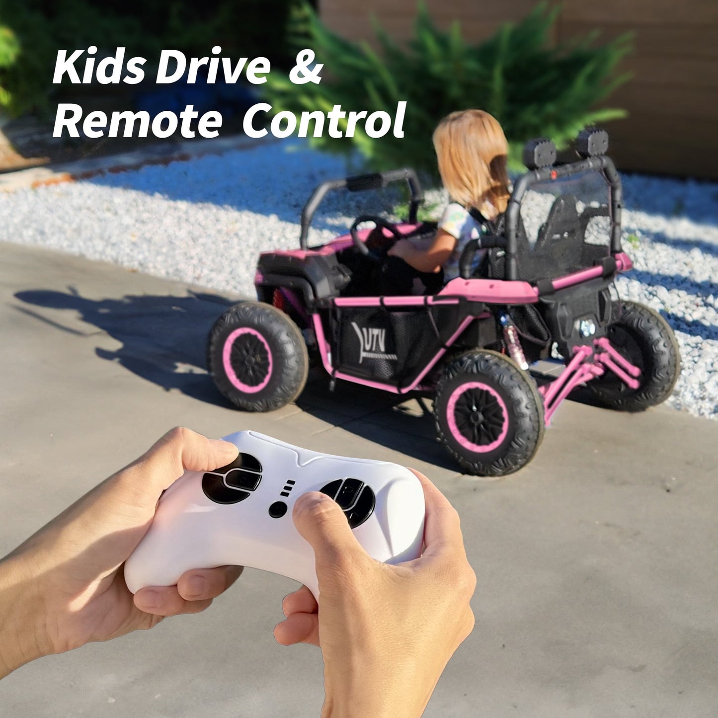 Outfunny 24V 10Ah Kids Ride on Toy, 4WD 2-Seater Electric Ride on Car UTV for Big Kids w/ Remote, Bluetooth - Pink
