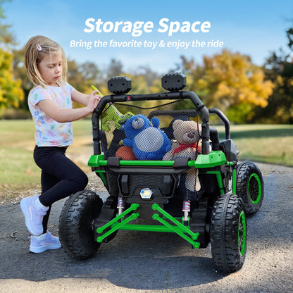 Outfunny 24V 10Ah Kids Ride on Toy, 4WD 2-Seater Electric Ride on Car UTV for Big Kids w/ Remote, Bluetooth - Green