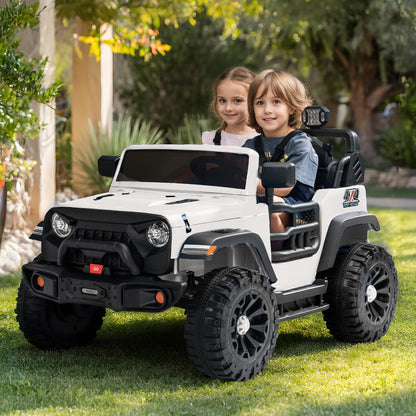 Outfunny 24V Electric Ride on Car for Big Kids, 4WD 2 Seater Ride on Toy Truck w/Remote, Bluetooth, 4x200W Motors - White
