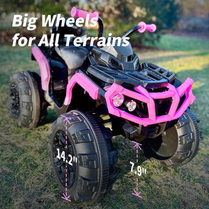 Outfunny 24V Kids 4 Wheeler, Electric ATV Quad Ride-on Toy for Big Kids Ages 3 and up, Pink
