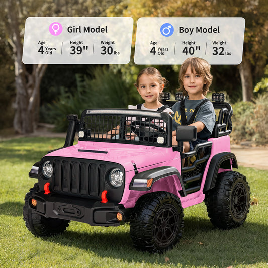 Outfunny 24V Kids Ride on Truck, 4WD 2 Seater Electric Ride on Toys Car for Big Kids w/ Remote, 4x200W Motor - Light Pink