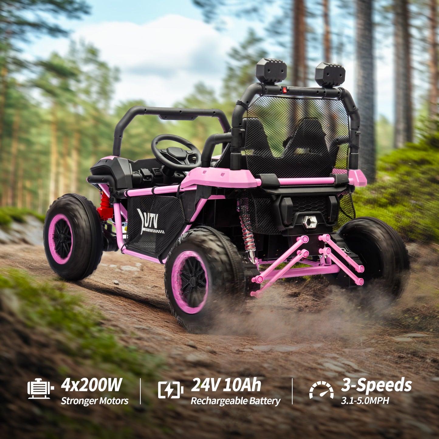 Outfunny 24V 10Ah Kids Ride on Toy, 4WD 2-Seater Electric Ride on Car UTV for Big Kids w/ Remote, Bluetooth - Pink