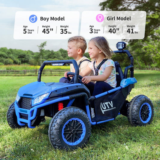 Outfunny 24V 10Ah Kids Ride on Toy, 4WD 2-Seater Electric Ride on Car UTV for Big Kids w/ Remote, Bluetooth - Blue