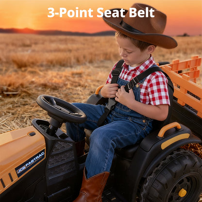Licensed JCB Kids Ride on Tractor, 24 Volt Electric Ride on Car Toy for Big Kids Boys with Trailer & Remote - Yellow