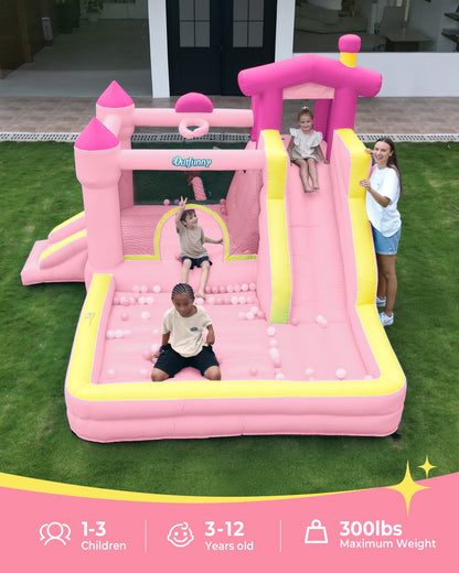 Outfunny Inflatable Bounce House, Indoor & Outdoor Bounce House for Big Kids with 450W Blower, Slide - Pink