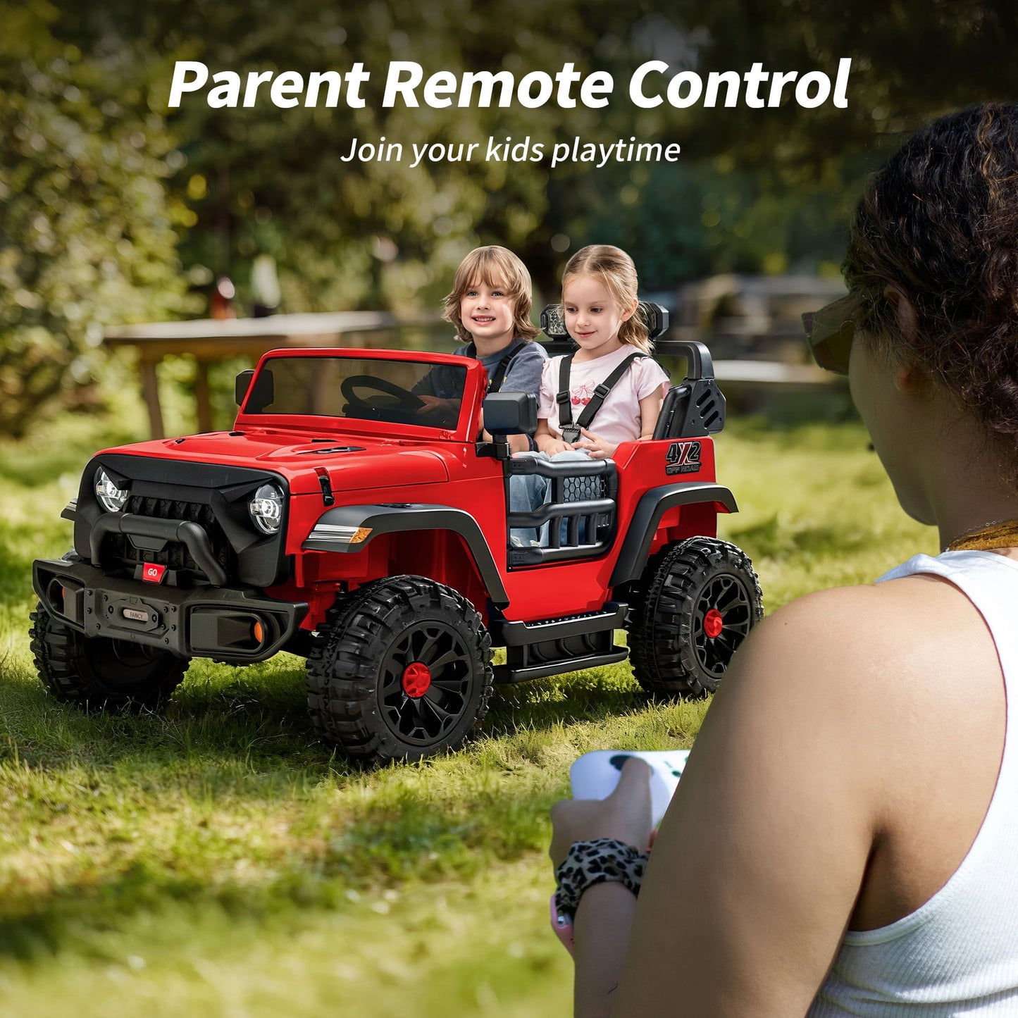 Outfunny 12V 7Ah Ride on Toy for Big Kids, 2 Seater Electric Ride on Car Truck w/ Remote, Bluetooth - Red