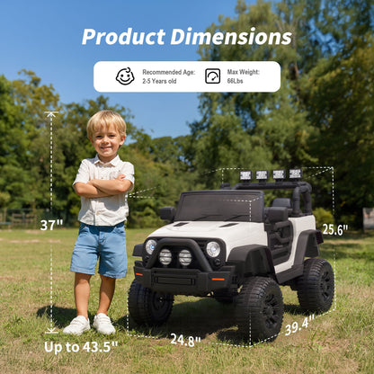 Outfunny 24 Volt Ride on Cars for Kids, Battery Operated Ride on Toy Truck w/ Remote, Bluetooth, 400W Power - White