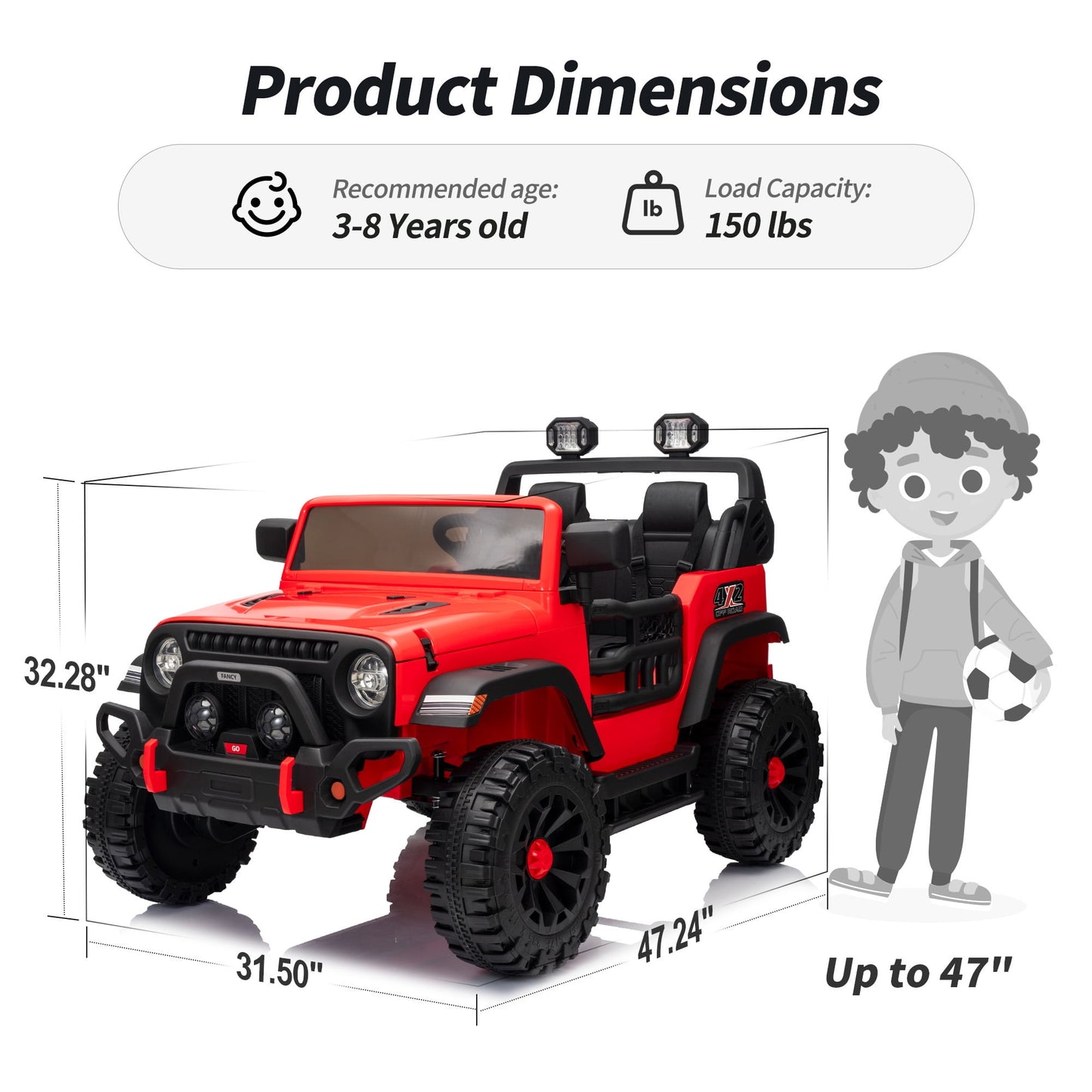 Outfunny 12V Kids Ride on Toys, 2 Seater Electric Ride on Truck Car for Big Kids with Remote, Bluetooth - Red
