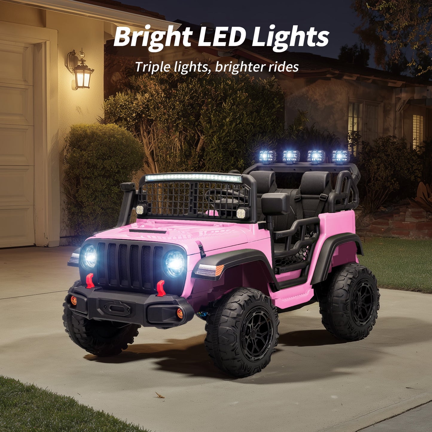 Outfunny 12V 7Ah Kids Ride on Truck, 2 Seater Electric Ride on Toys Car for Big Kids w/ Remote, Bluetooth - Light Pink