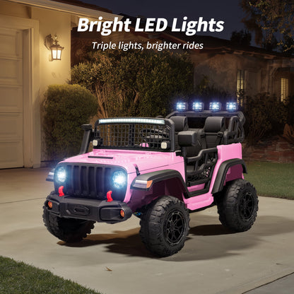 Outfunny 12V 7Ah Kids Ride on Truck, 2 Seater Electric Ride on Toys Car for Big Kids w/ Remote, Bluetooth - Light Pink