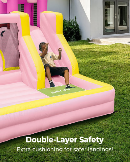 Outfunny Inflatable Bounce House, Indoor & Outdoor Bounce House for Big Kids with 450W Blower, Slide - Pink