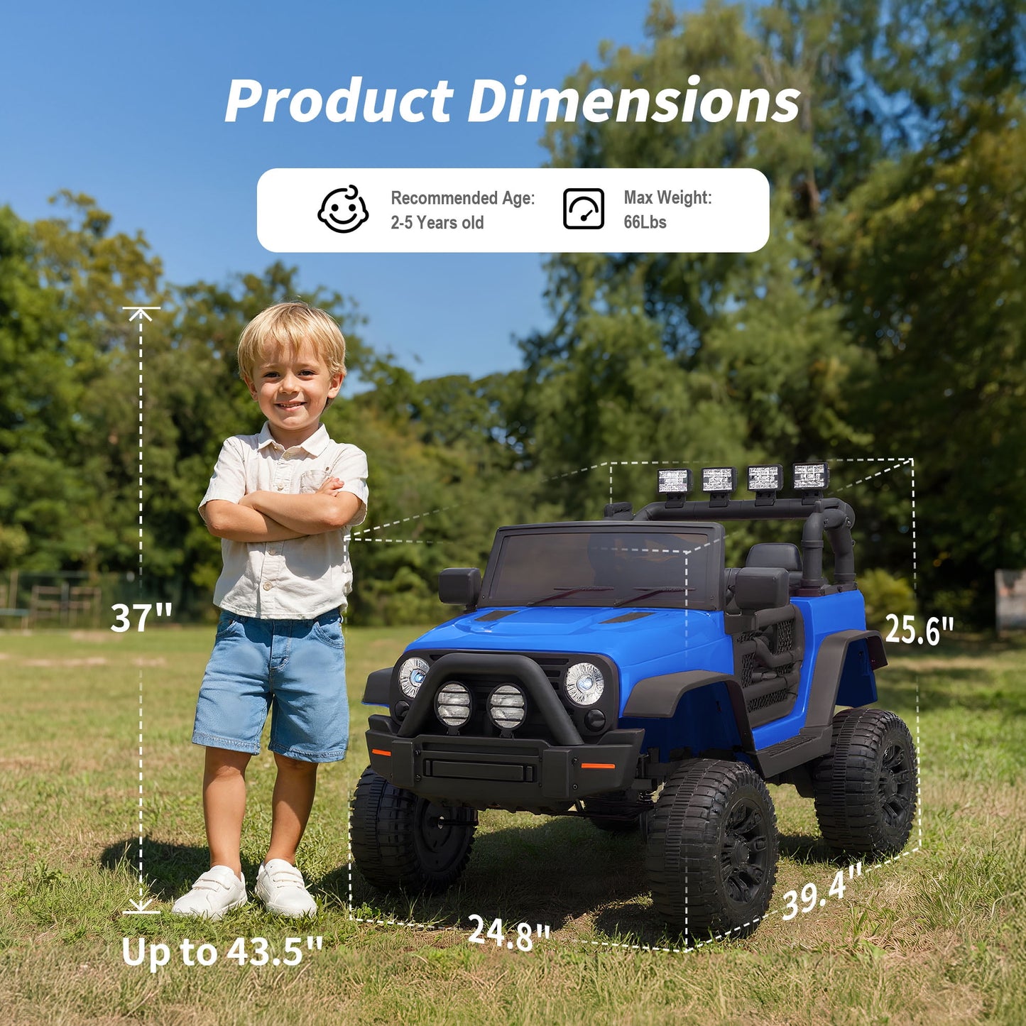 Outfunny 24 Volt Ride on Cars for Kids, Battery Operated Ride on Toy Truck w/ Remote, Bluetooth, 400W Power - Blue