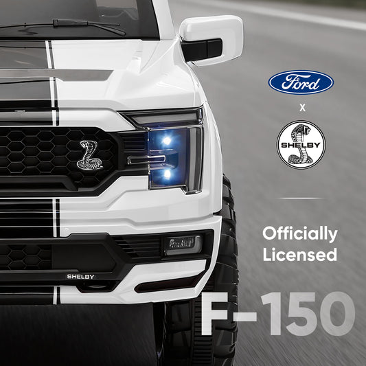 Outfunny Kids Ride on Car, Licensed Ford-Shelby F-150 24V Ride on Toy Truck for Toddlers with Remote, Trunk, 400W Motor - White