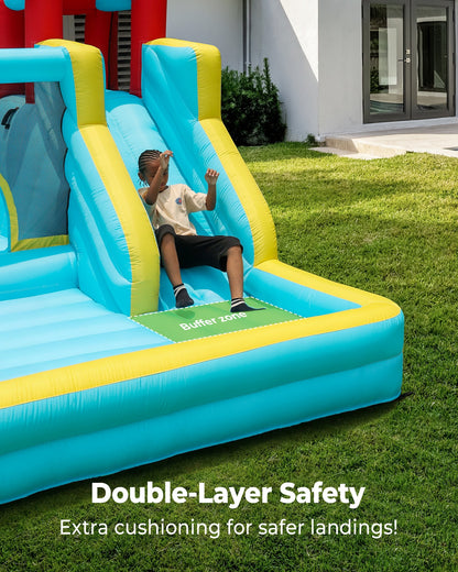 Outfunny Inflatable Bounce House, Indoor & Outdoor Bounce House for Big Kids with 450W Blower, Slide - Blue