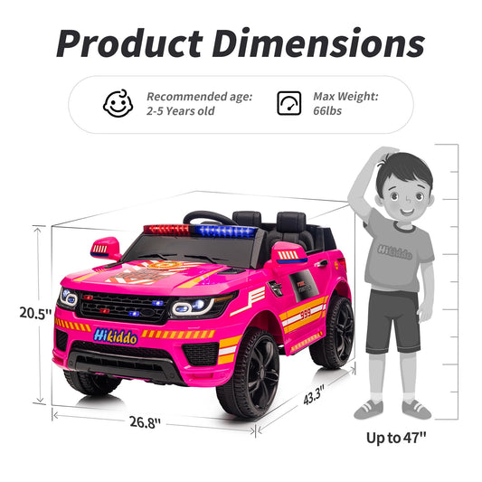 Outfunny Electric Police Car for Kids, 24 Volt Kids Ride on Toys w/ 400W Motors, Megaphone, Remote, Bluetooth - Rose