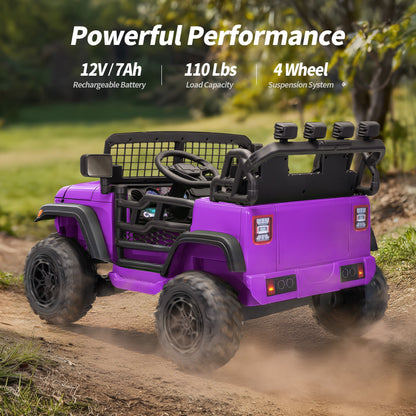 Outfunny 12V 7Ah Kids Ride on Truck, 2 Seater Electric Ride on Toys Car for Big Kids w/ Remote, Bluetooth - Purple