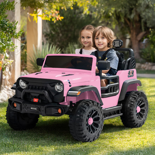 Outfunny 24V Electric Ride on Car for Big Kids, 4WD 2 Seater Ride on Toy Truck w/Remote, Bluetooth, 4x200W Motors - Light Pink