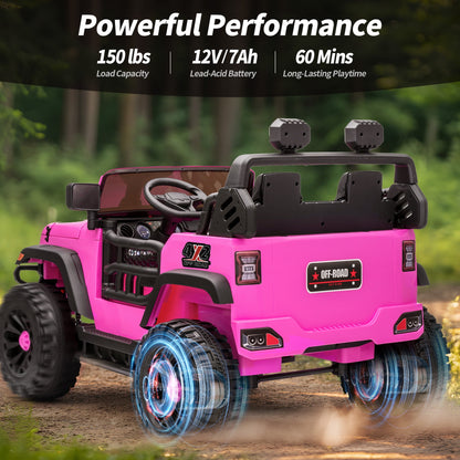 Outfunny 12V Kids Ride on Toys, 2 Seater Electric Ride on Truck Car for Big Kids with Remote, Bluetooth - Pink