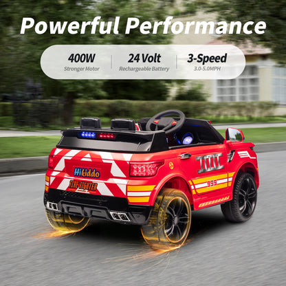 Outfunny Electric Police Car for Kids, 24 Volt Kids Ride on Toys w/ 400W Motors, Megaphone, Remote, Bluetooth - Red
