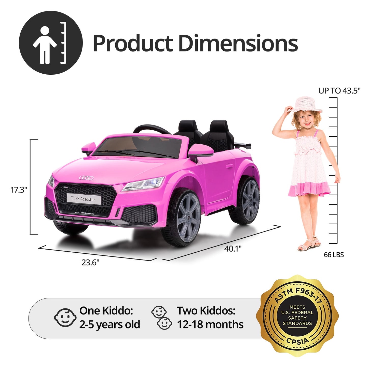 Outfunny Electric Car for Kids, Licensed Audi 6V Ride on Toy Car for Toddlers with Remote, Bluetooth - Pink