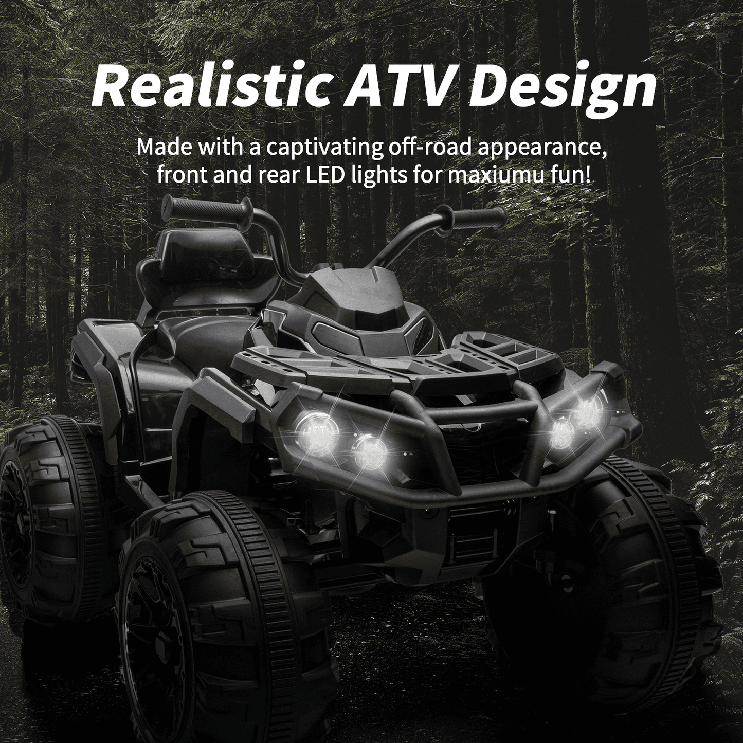 Outfunny 24V Kids 4 Wheeler, Electric ATV Quad Ride-on Toy for Big Kids Ages 3 and up, Black