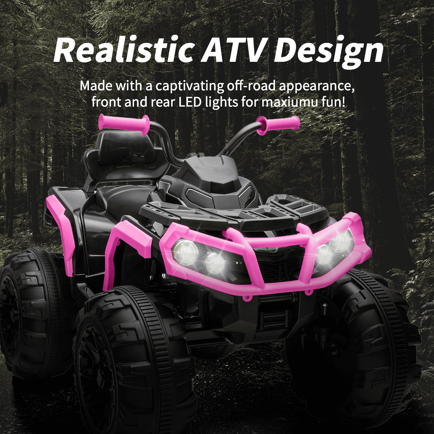 Outfunny 24V Kids 4 Wheeler, Electric ATV Quad Ride-on Toy for Big Kids Ages 3 and up, Pink