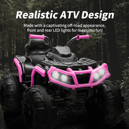 Outfunny 24V Kids 4 Wheeler, Electric ATV Quad Ride-on Toy for Big Kids Ages 3 and up, Pink