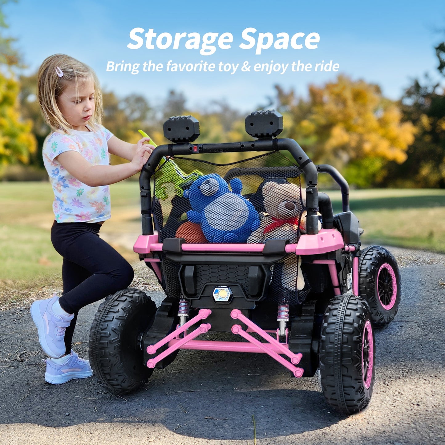 Outfunny 24V 10Ah Kids Ride on Toy, 4WD 2-Seater Electric Ride on Car UTV for Big Kids w/ Remote, Bluetooth - Pink
